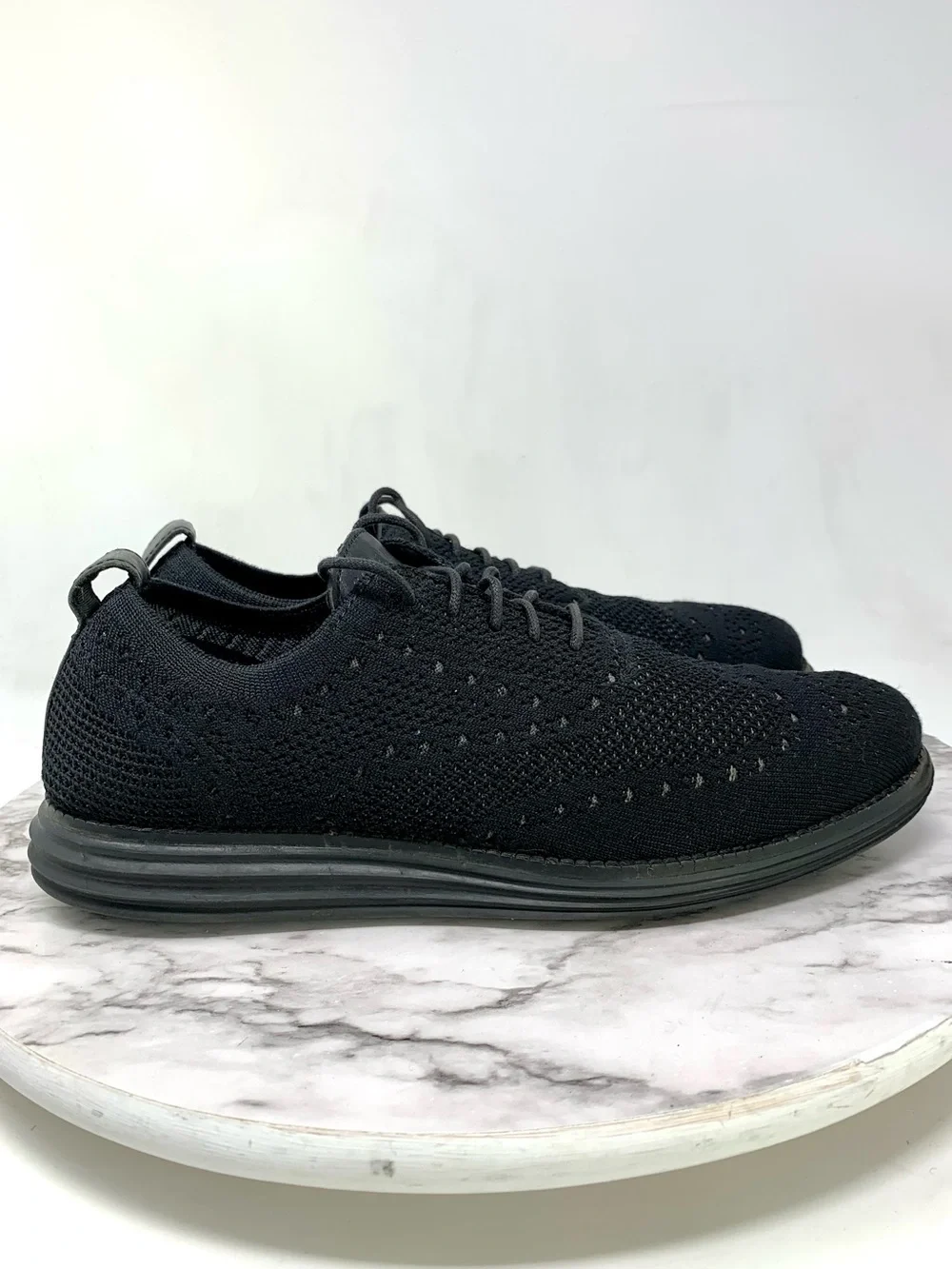 Cole Haan Original Grand Black Knit Wingtip Oxford Sneakers 8 Mens Preppy Sporty